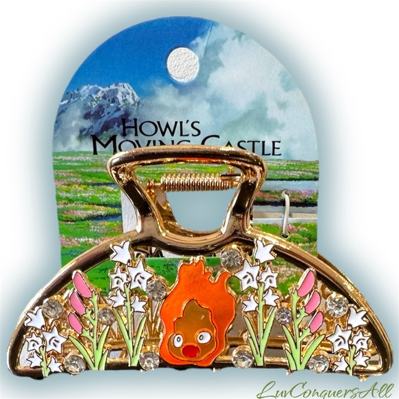 Studio Ghibli Howl's Moving Castle Calcifer Floral Metal Claw Clip - Picture 1 of 5